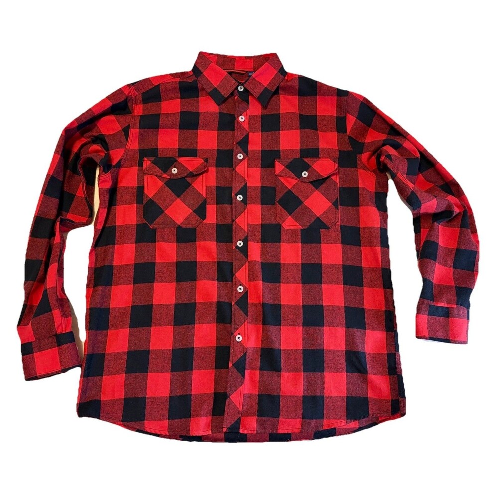 Design in Italy Red Black Buffalo Plaid Lightweight Flannel Shirt Mens Large